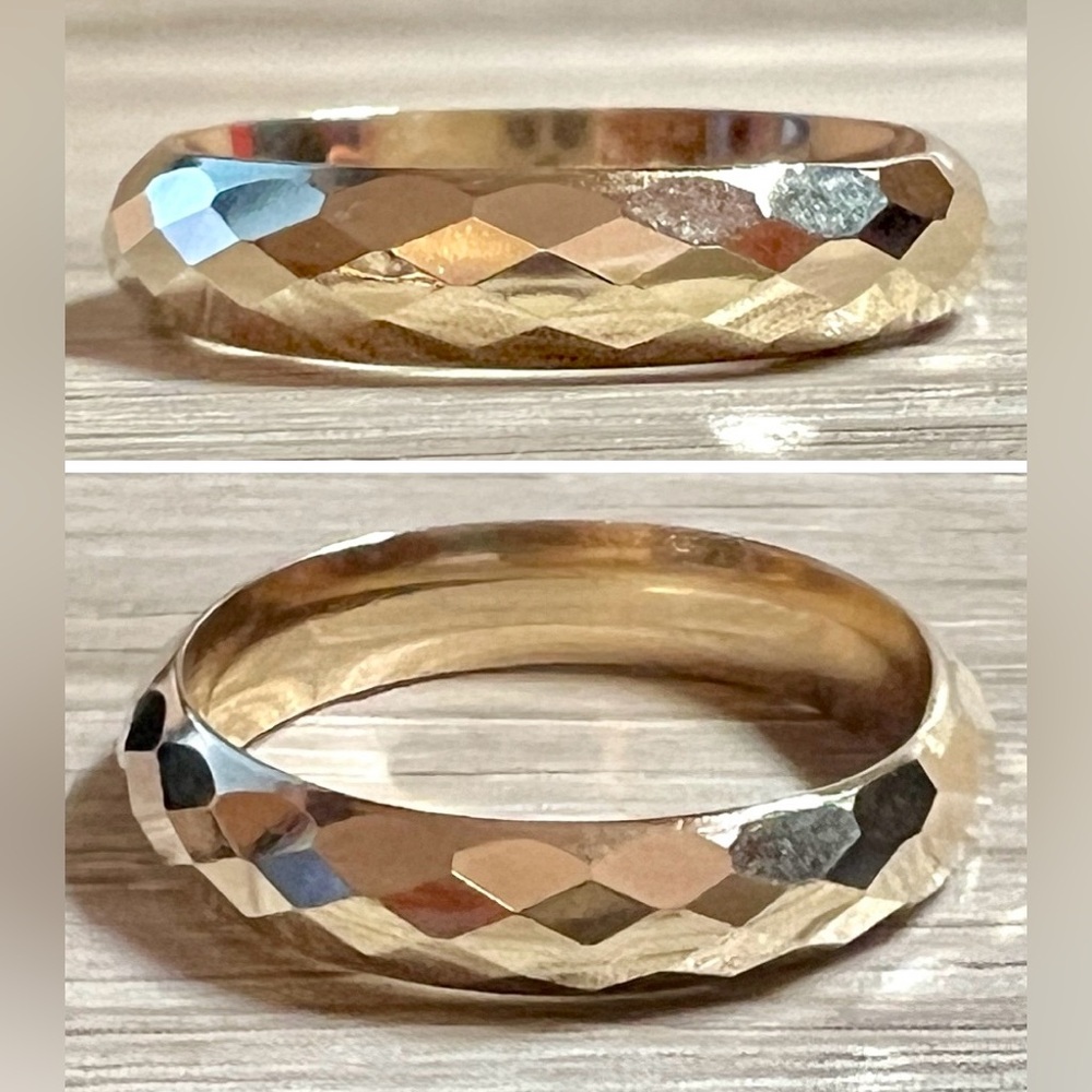 Vintage OT Turkey Gold Over Sterling Silver Faceted Eternity Band Ring, Size 8